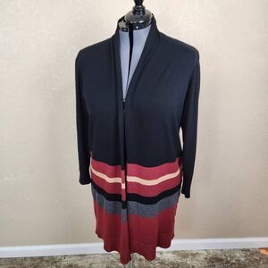 Lane Bryant Black Maroon and Tan Striped Open Cardigan Size 18/20 (5002)